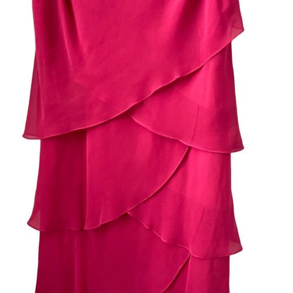 Vintage Ursula of Switzerland Chiffon Tulip Tiered Hem Sheath Dress in Pink 12 - Picture 7 of 9